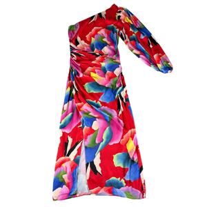 Farm Rio Anthropologie Dress Womens Small One Shoulder Midi Viscose Art